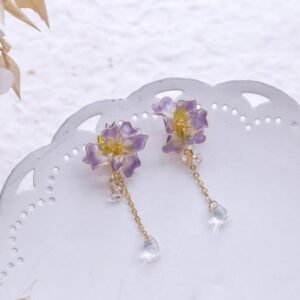SALE - Resin Purple Iris Flower Earrings